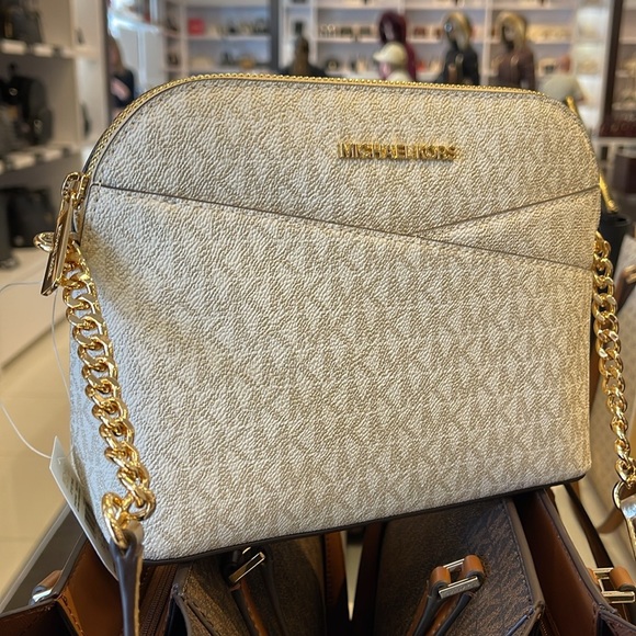 Michael Kors Jet Set Travel Medium Metallic Signature Logo Dome Crossbody Satchl - Picture 12 of 16